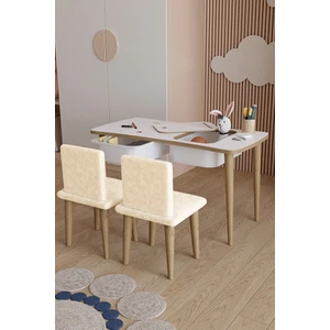 Montessori Yumşak Kumaşlı Çocuk Masası Oyun Masası Aktivite Masası 2 Adet Welsoft Sandalyeli