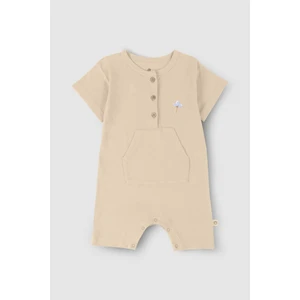Little Gusto Bambu Kısa Kollu Bebek Şort Tulum Bej
