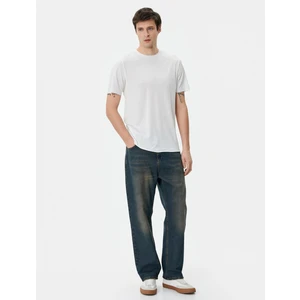 4SAM10274HK 000 Beyaz Erkek Viskoz Basic T-Shirt