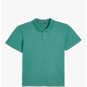 4SAM10113MK 786 Yeşil Erkek Pamuk Jersey Kısa Kollu Polo Yaka Basic T-Shirt