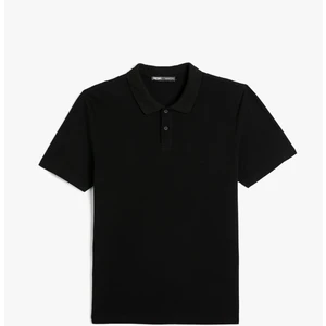 4SAM10113MK 999 Siyah Erkek Pamuk Jersey Kısa Kollu Basic Polo T-Shirt