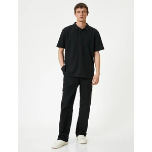 4SAM10003MK 999 Siyah Erkek Pamuk Jersey Kısa Kollu Polo Yaka Basic T-Shirt