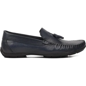 D7218 Lacivert Hakiki Deri Erkek Loafer Ayakkabı