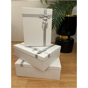 Beyaz Kurdeleli Damat Gelin Söz Çeyiz Bohça Kutusu Dekoratif 3 Lü Mini Set