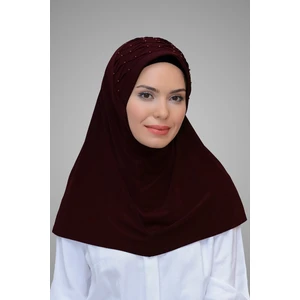 Hürrem Bone Bordo Pratik Hazır Geçmeli Tesettür Eşarp Sandy Kumaş Işlemeli Incili Taşlı 1605_16