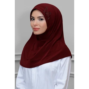 Hürrem Bone Bordo Pratik Hazır Geçmeli Tesettür Eşarp Sandy Kumaş Elişi Çiçek Işlemeli Güllü 1602_16