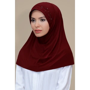 Hürrem Bone Bordo Pratik Hazır Geçmeli Tesettür Eşarp Sandy Kumaş Elişi Çiçek Işlemeli Laleli 1603_16