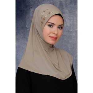 Hürrem Bone Bej Pratik Hazır Geçmeli Tesettür Eşarp Sandy Kumaş Elişi Çiçek Işlemeli Pullu 1604_12