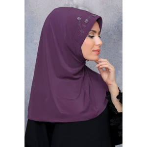 Hürrem Bone Violet Pratik Hazır Geçmeli Tesettür Eşarp Sandy Kumaş Elişi Çiçek Işlemeli Pullu 1604_21
