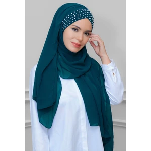 Hürrem Bone P. Mavisi Pratik Hazır Geçmeli Bone Şal Şifon Kendinden Topuzlu Taşlı Elişi Işlemeli 1450_17