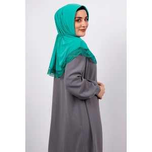Hürrem Bone Mint Yeşili Pratik Hazır Geçmeli Tesettür Eşarp Viskon Kumaş Çıtçıtlı Dantelli 2105_13