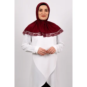 Hürrem Bone Bordo Pratik Hazır Geçmeli Tesettür Eşarp Viskon Kumaş Çıtçıtlı Dantelli 2105_16