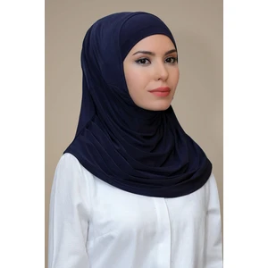Hürrem Bone Lacivert Pratik Hazır Geçmeli Tesettür Eşarp Sandy Kumaş Kendinden Boneli 1290_02