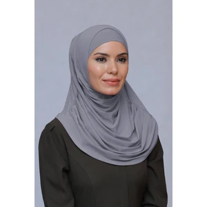 Hürrem Bone Gri Pratik Hazır Geçmeli Tesettür Eşarp Sandy Kumaş Kendinden Boneli 1290_15