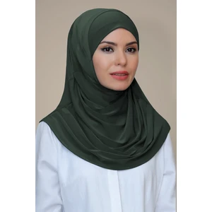 Hürrem Bone Haki Pratik Hazır Geçmeli Tesettür Eşarp Sandy Kumaş Kendinden Boneli 1290_09