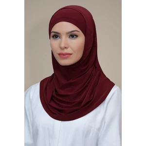 Hürrem Bone Bordo Pratik Hazır Geçmeli Tesettür Eşarp Sandy Kumaş Kendinden Boneli 1290_16