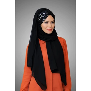 Hürrem Bone Siyah-Gümüş Arkadan Bağlamalı Şal Şifon Pullu Pileli 1914_101