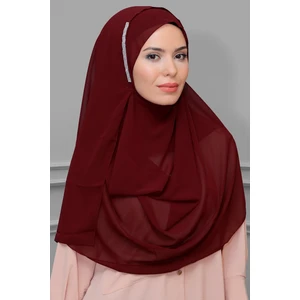 Hürrem Bone Bordo Pratik Hazır Geçmeli Malezya Şal Şifon Taşlı 1850_16