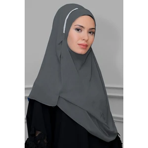 Hürrem Bone Gri Pratik Hazır Geçmeli Malezya Şal Şifon Taşlı 1850_15