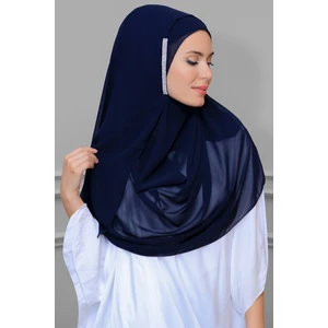 Hürrem Bone Lacivert Pratik Hazır Geçmeli Malezya Şal Şifon Taşlı 1850_02