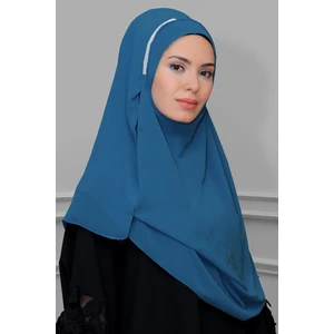 Hürrem Bone Indigo Pratik Hazır Geçmeli Malezya Şal Şifon Taşlı 1850_34