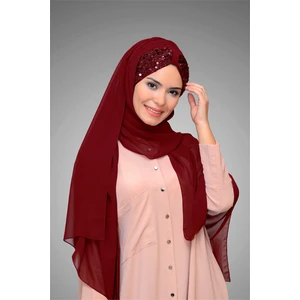 Hürrem Bone Bordo Arkadan Bağlamalı Şal Şifon Pullu Pileli 1914_16