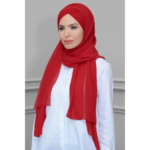 Hürrem Bone Kırmızı Pratik Hazır Geçmeli Bone Şal Şifon Kendinden Boneli Üç Bantlı 1451_31