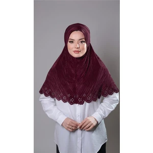 Hürrem Bone Bordo Pratik Hazır Geçmeli Tesettür Eşarp Fukuro Kumaş Piliseli Çiçek Desenli Lazer Kesim 1829_16