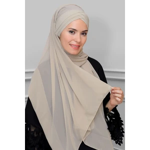 Hürrem Bone Bej Arkadan Bağlamalı Şal Şifon Çapraz Üç Bantlı 1457_12