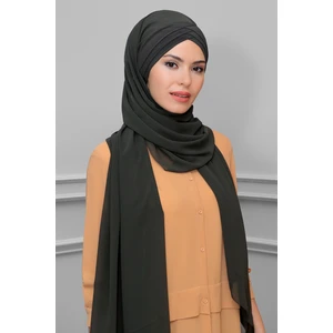 Hürrem Bone Haki Arkadan Bağlamalı Şal Şifon Çapraz Üç Bantlı 1457_09