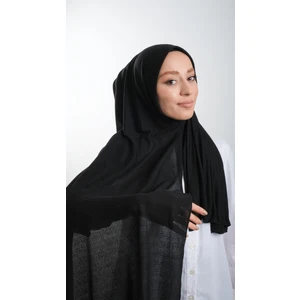 Hürrem Bone Siyah Pratik Hazır Geçmeli Tesettür Şal Örme Kumaş Sade 2118_01