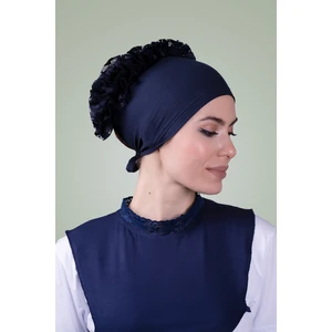 Hürrem Bone Lacivert Arkadan Bağlamalı Tesettür Bone Viskon Kumaş Fırfır Bone 1006_02