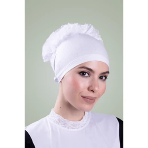 Hürrem Bone Beyaz Arkadan Bağlamalı Tesettür Bone Viskon Kumaş Fırfır Bone 1006_42