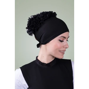 Hürrem Bone Siyah Arkadan Bağlamalı Tesettür Bone Viskon Kumaş Fırfır Bone 1006_01