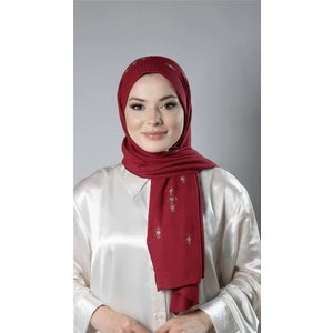 Hürrem Bone Bordo Pratik Hazır Geçmeli Tesettür Şal Örme Kumaş Taşlı Çiçek Desenli 2118C_16