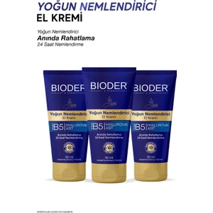 Yoğun Nemlendirici El Kremi 50 ml - Vitamin B5 Hyalüronik Asit 24 Saat Etki Alkolsüz 3 Lü
