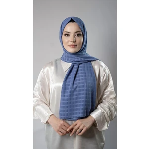 Hürrem Bone Indigo  Desenli Şal Şifon Kumaş Kareli Çizgili 202107_34