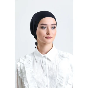 Hürrem Bone Siyah Arkadan Bağlamalı Tesettür Bone Penye Kumaş Düz Bone 1011_01