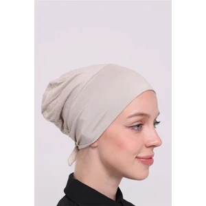 Hürrem Bone Bej Arkadan Bağlamalı Tesettür Bone Viskon Kumaş Dikişsiz Geçmeli Likralı Iç Bone 3010_12