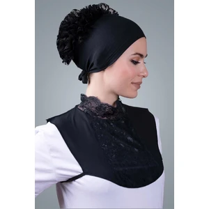 Hürrem Bone Siyah Tesettür Boyunluk Viskon Kumaş Göğüs Dantelli 1005_01