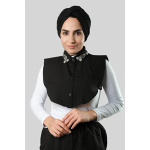 Hürrem Bone Siyah Gömlek Yakalı Boyunluk Terikoton Taşlı Çiçek Desenli 1016_01