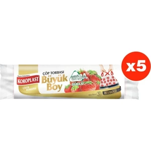 Ekstra güçlü Çilek Büzgülü Büyük Boy 10LU Çöp Torbası x 5 Paket (65*70 cm)