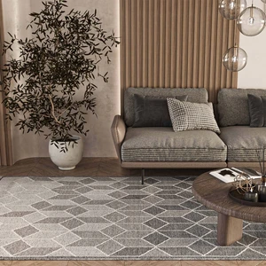 Cool Halı Elit 03 Gri Salon Halısı Hav Vermez Mutfak Halısı Etnik Desen Koridor Halısı Kesme Yolluk