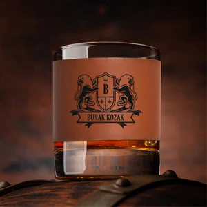 Isme Özel Taba Deri Kaplama Viski Bardağı