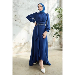 Eteği Volanlı Abiye - Indigo