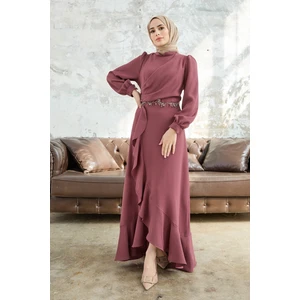 Eteği Volanlı Abiye - Gül Kurusu