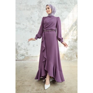 Eteği Volanlı Abiye - Leylak