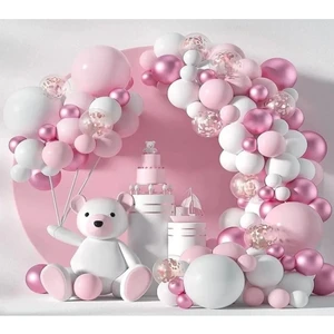 Pembe Krom Balon,pembe Makaron Balon ve Beyaz Makaron Balon 30 Adet Parti Balon Seti