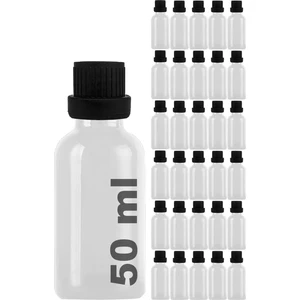 50 ml Plastik Kilitli Siyah Kapaklı Hediyelik Şat Şişesi 50 cc Kolonya Koku Süs Shot Cam Şişe 30 Adet