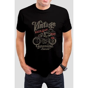 Vintage Motor Baskılı Siyah Unisex Tişört C277